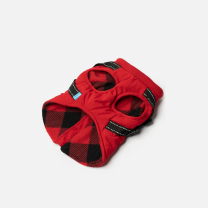 Quilted Dog Jacket With Built-In Harness Red