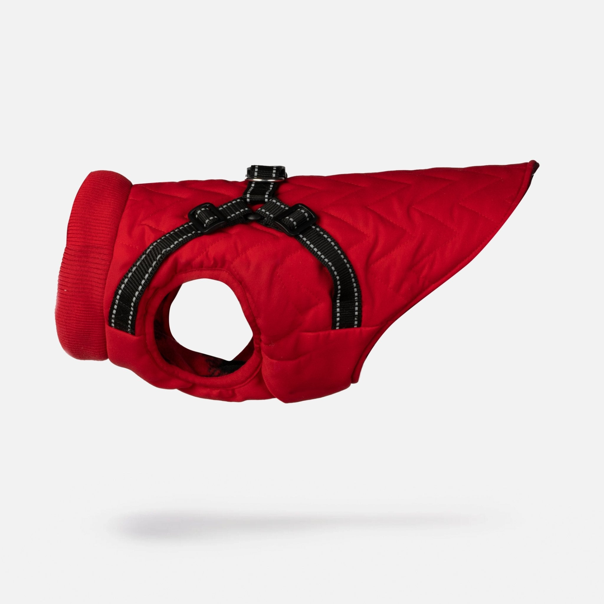 Quilted Dog Jacket With Built-In Harness Red