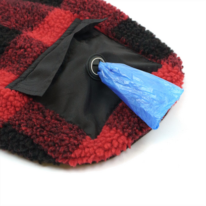 Hooded Sherpa Dog Jacket w/ Poop Bag Dispenser