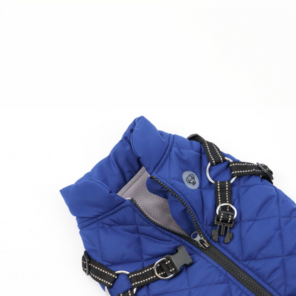 Harness Dog Jacket with Built-In Harness Water-Resistant Navy