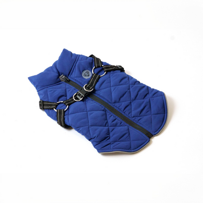 Harness Dog Jacket with Built-In Harness Water-Resistant Navy