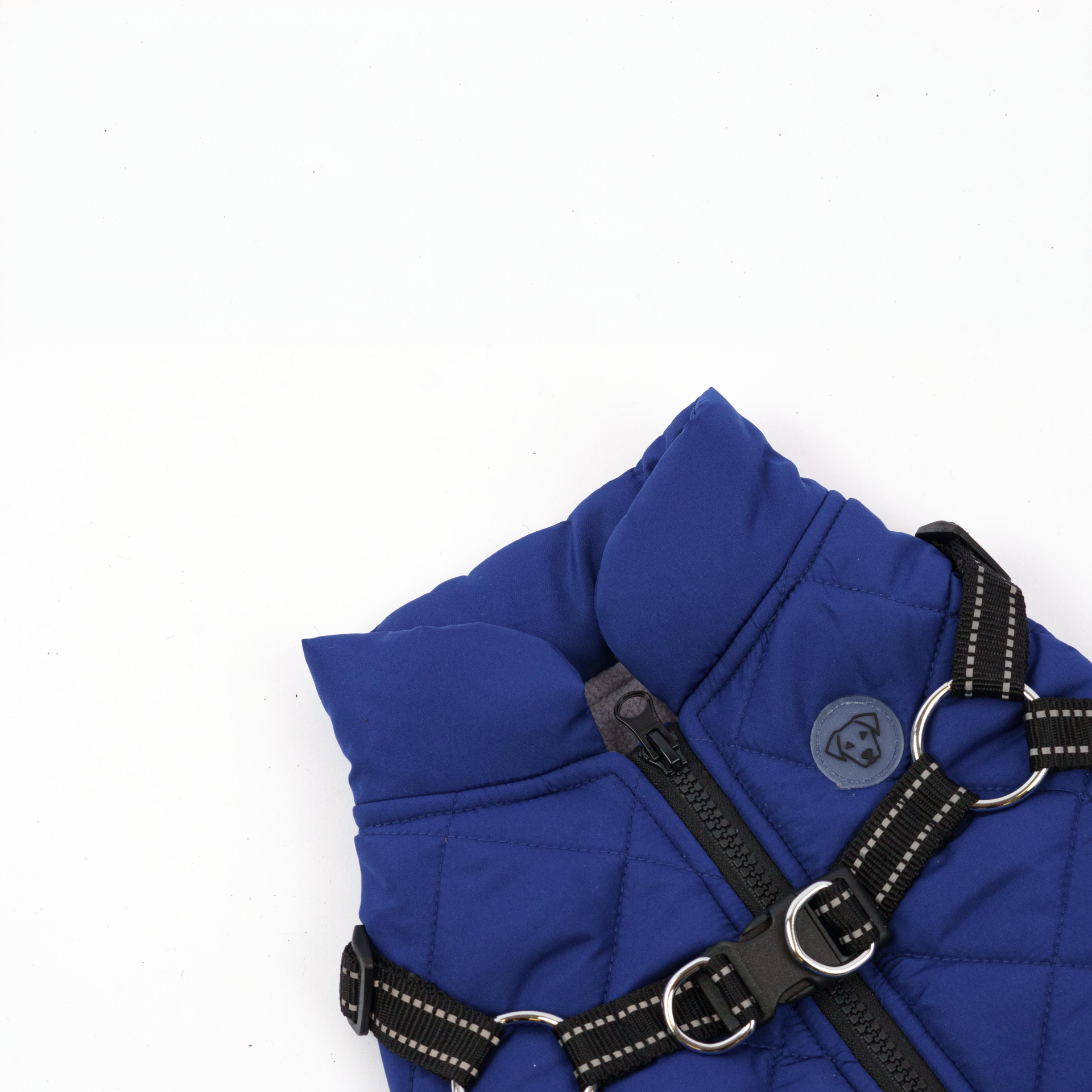 Harness Dog Jacket with Built-In Harness Water-Resistant Navy