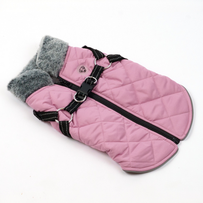 One Paw Harness Dog Jacket with Built-In Harness and Water-Resistant Pink