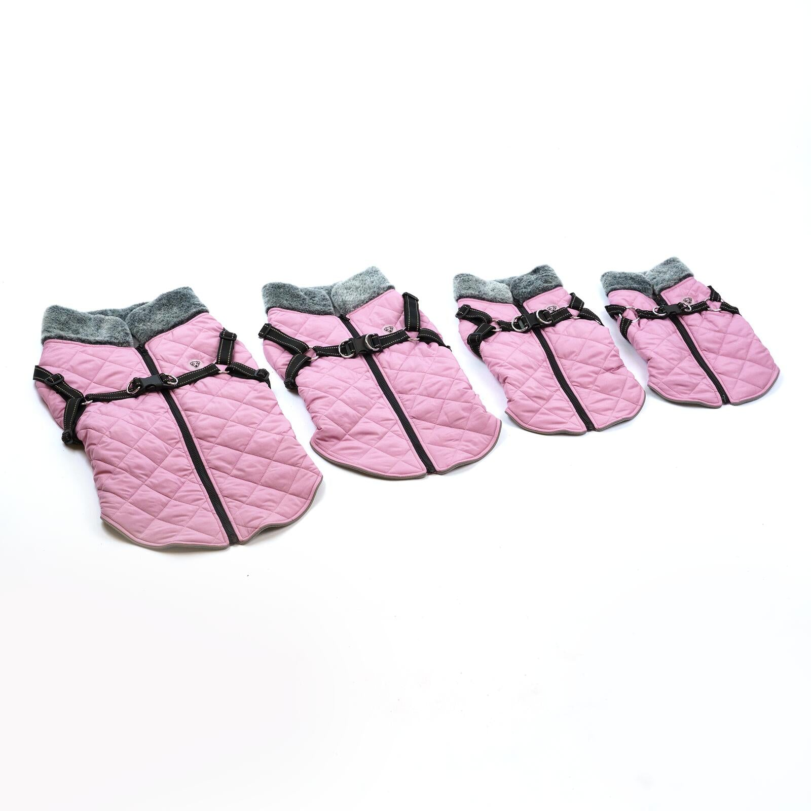 One Paw Harness Dog Jacket with Built-In Harness and Water-Resistant Pink