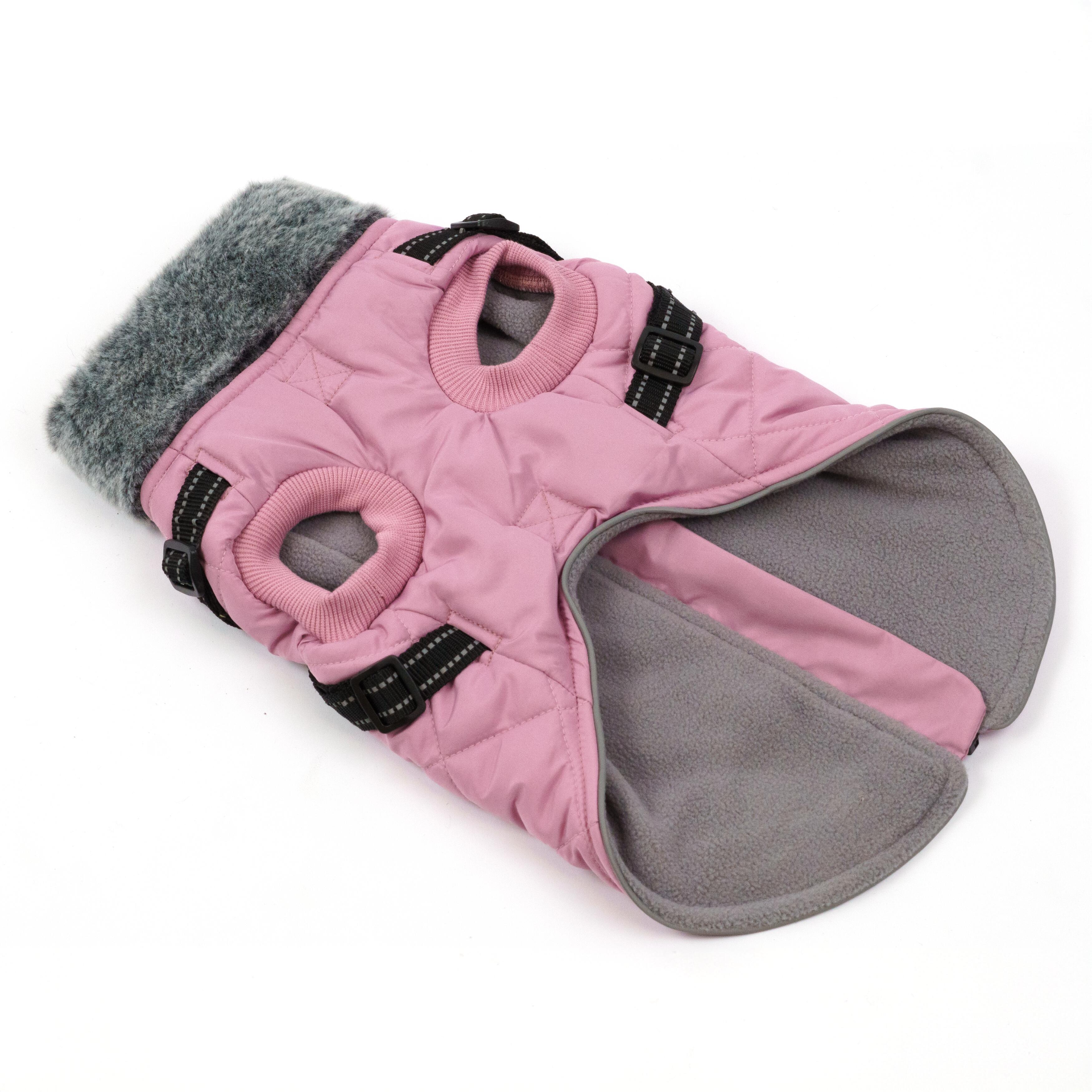 One Paw Harness Dog Jacket with Built-In Harness and Water-Resistant Pink